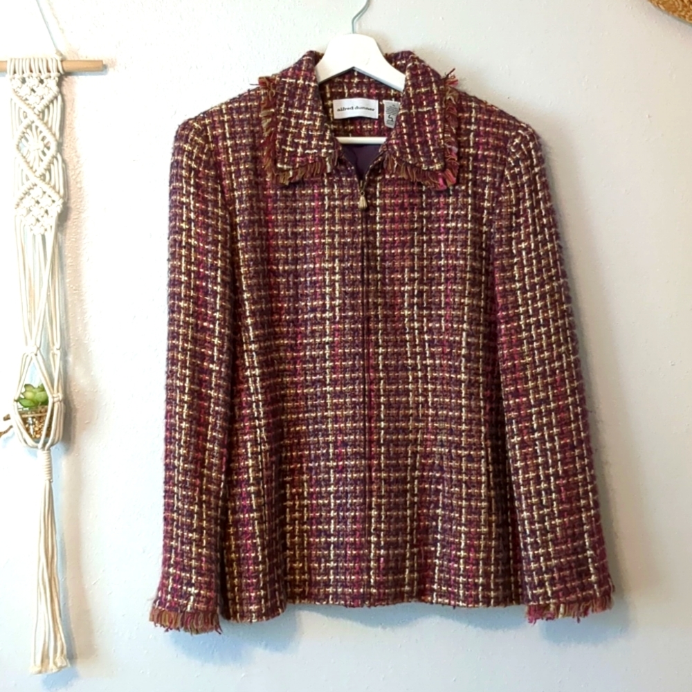 Vintage Alfred Dunner Tweed Raw Edge Zip Front Blazer Jacket 10